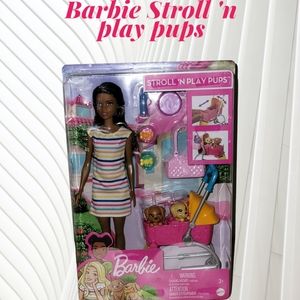 New Barbie Stroll 'n Play Pups, Brunette Doll, Stroller, 2 Pups & Access…